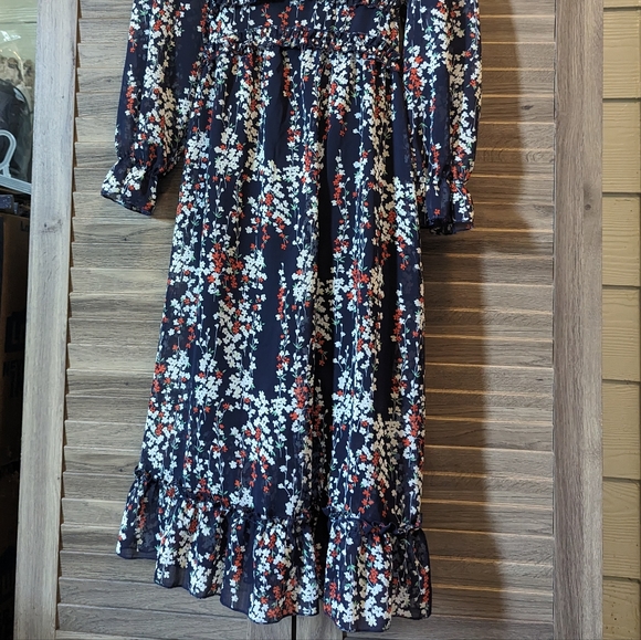 NWOT midi long navy blue floral dress full lined size S - Picture 7 of 7